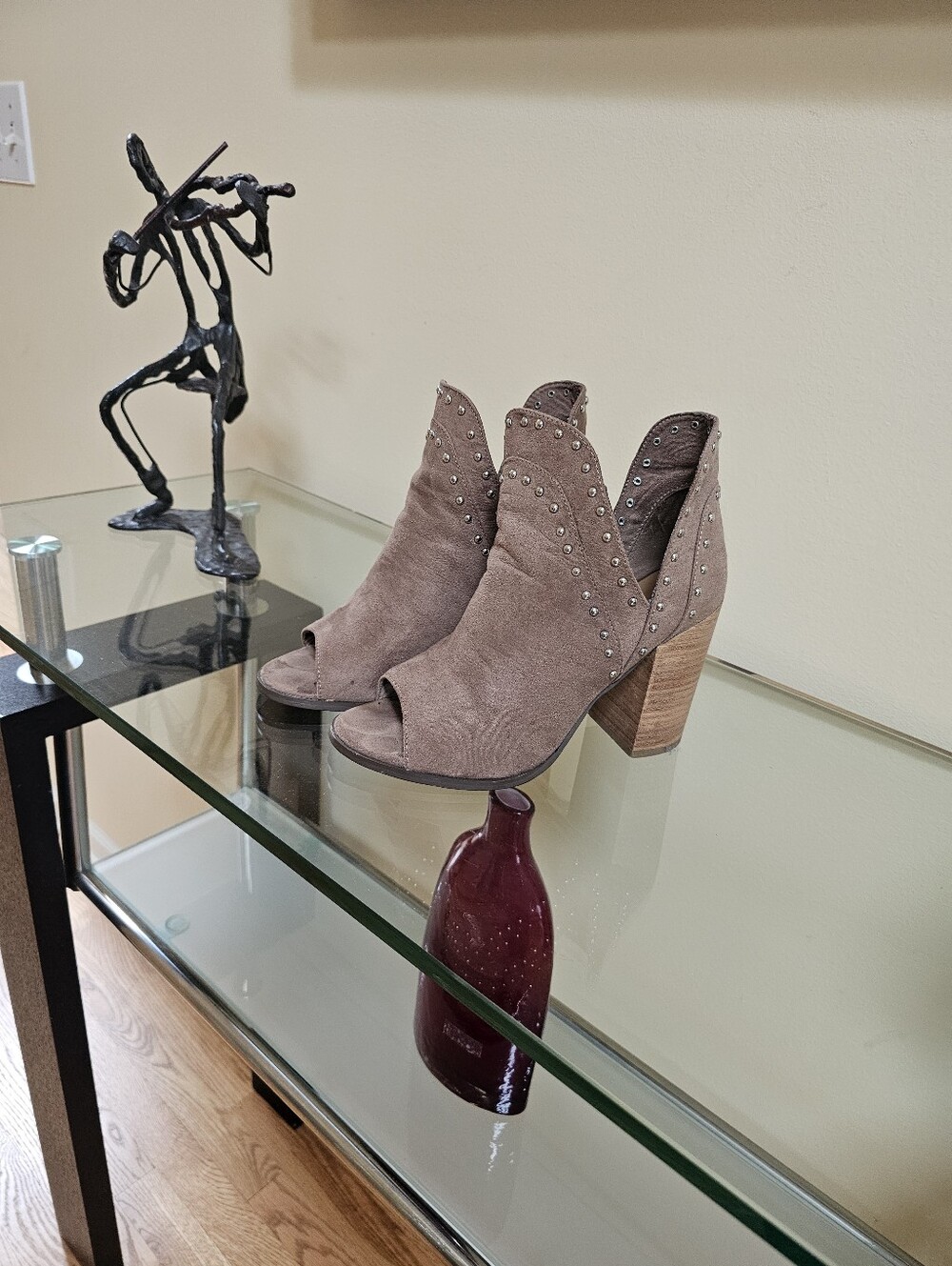 Report Taupe Faux Suede Peep-Toe Booties with Stud Detail